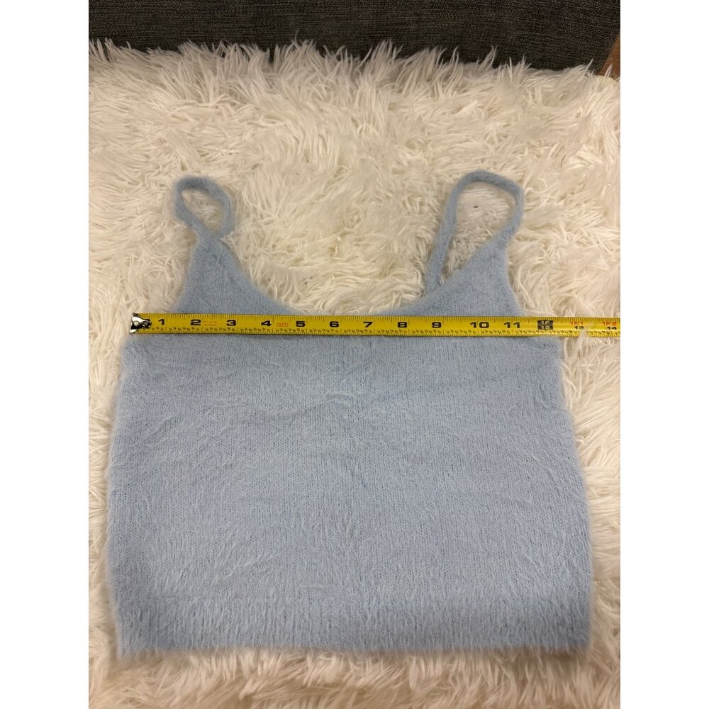 Kendall & Kylie XS Fuzzy Light Blue Tank Crop Top Nylon/Acrylic Blend - Picture 8 of 8